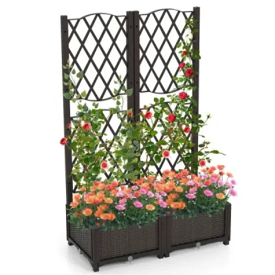 Květinový truhlík s mříží Květináč na popínavé rostliny Vyvýšený záhon s mříží 80 x 40 x 122 cm Hnědá