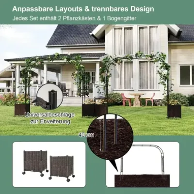 Zahradní oblouková mříž se 2 truhlíky na květináče Venkovní pergola mříž kovový dekorativní oblouk
