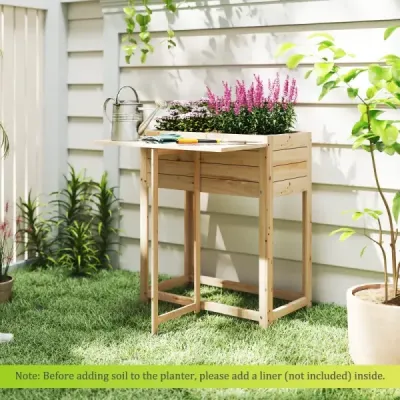 Vyvýšený záhon se sklopnou deskou Dřevěný truhlík na květiny s drenážními otvory 63 x 67 x 74 cm Příroda