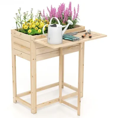 Vyvýšený záhon se sklopnou deskou Dřevěný truhlík na květiny s drenážními otvory 63 x 67 x 74 cm Příroda