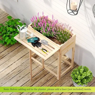 Vyvýšený záhon se sklopnou deskou Dřevěný truhlík na květiny s drenážními otvory 63 x 67 x 74 cm Příroda