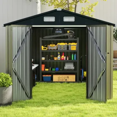 Kovová kůlna na nářadí 350 x 223 x 197 cm kůlna na nářadí se šikmou střechou uzamykatelné dveře a klíče