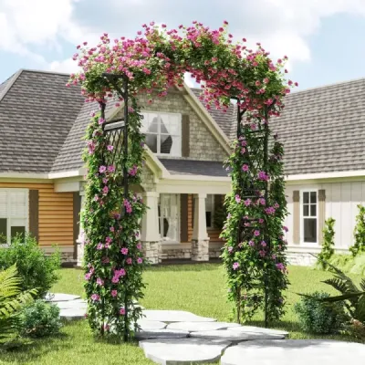 Kovový zahradní oblouk pro popínavé rostliny oblouk zahradní mříž pro růže 170 x 39 x 210 cm černý