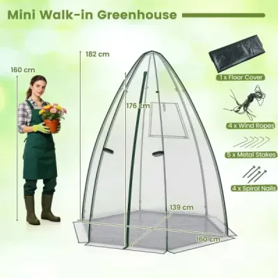 Mini přenosný skleník s dveřmi na zip, bublinková plachta z PE, bílá