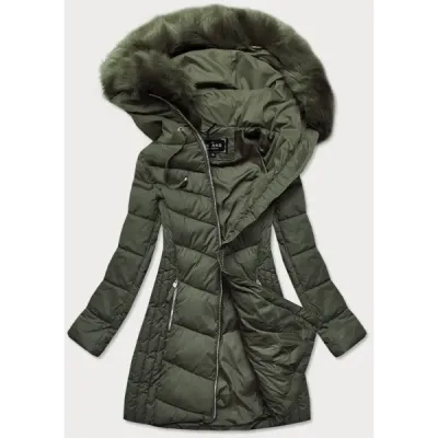 Dlouhá dámská zimní bunda MODA689 khaki
