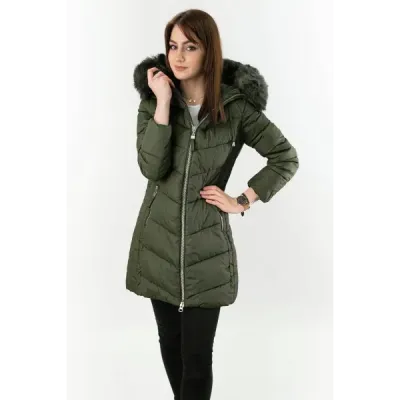 Dlouhá dámská zimní bunda MODA689 khaki
