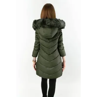 Dlouhá dámská zimní bunda MODA689 khaki