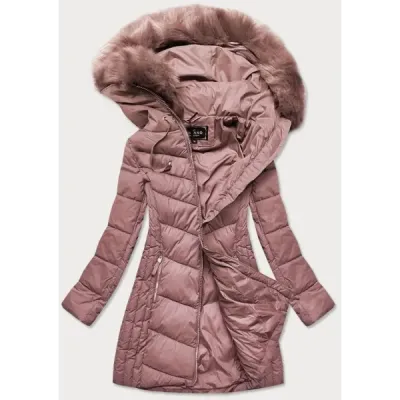Dlouhá dámská zimní bunda MODA689 starorůžová