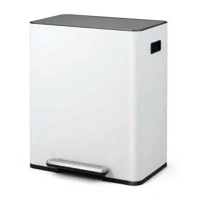 60L kuchyňský odpadkový koš z nerezové oceli s pedálem a víkem Softclose, 2 přihrádky, systém třídění odpadu, bílý