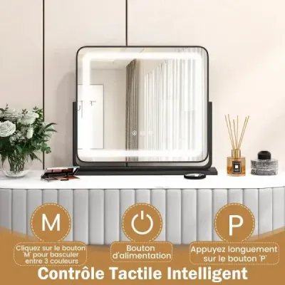 Stolní LED osvětlené kosmetické zrcadlo s osvětlením 56 x 12 x 48 cm černé
