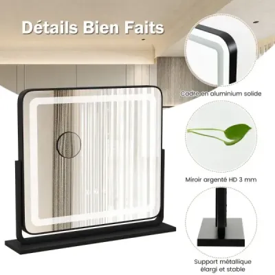 Stolní LED osvětlené kosmetické zrcadlo s osvětlením 56 x 12 x 48 cm černé