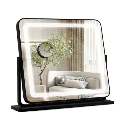 Stolní LED osvětlené kosmetické zrcadlo s osvětlením 56 x 12 x 48 cm černé