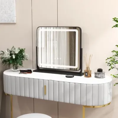 Stolní LED osvětlené kosmetické zrcadlo s osvětlením 56 x 12 x 48 cm černé