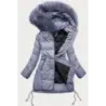Dámská zimní bunda s kapucí MODA690 šedo-fialová