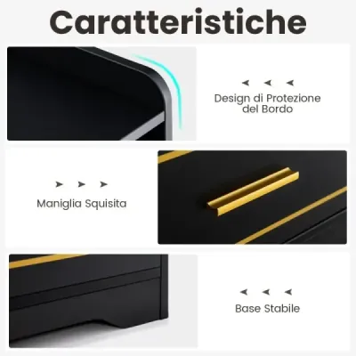 Noční stolek s USB portem LED světla a nabíjecí stanicí Type-C Noční skříňka s pohybovým senzorem Černá