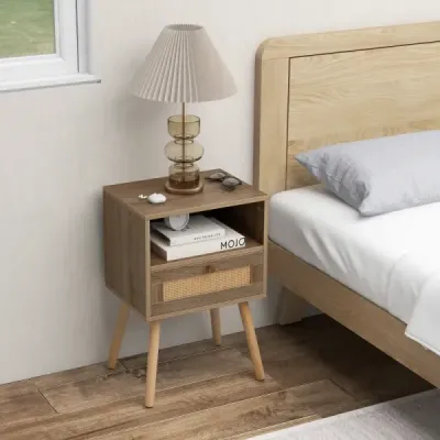 Costway noční stolek ratan sada 2 nočních stolků se zásuvkou a otevřenou přihrádkou 40 x 30 x 60,5 cm