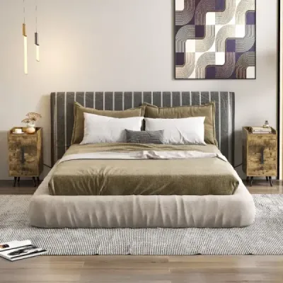 Noční stolek s nabíjecí stanicí Úzký noční stolek se 2 zásuvkami a USB porty 40 x 32 x 60 cm Rustikální hnědá barva