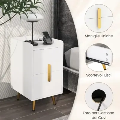 Noční skříňka s nabíjecí stanicí úzká noční skříňka se 2 zásuvkami a porty USB 40 x 32 x 60 cm bílá