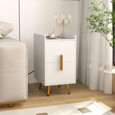 Noční skříňka s nabíjecí stanicí úzká noční skříňka se 2 zásuvkami a porty USB 40 x 32 x 60 cm bílá