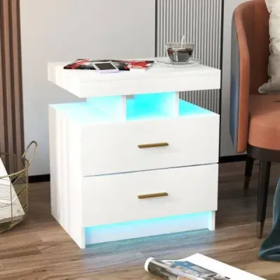 Noční stolek s LED osvětlením Noční stolek se 2 zásuvkami 50 x 40 x 58 cm černý