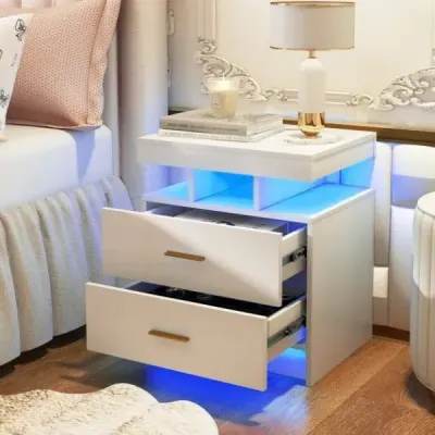 Noční stolek s LED osvětlením Noční stolek se 2 zásuvkami 50 x 40 x 58 cm černý