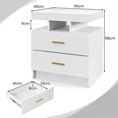 Noční stolek s LED osvětlením Noční stolek se 2 zásuvkami 50 x 40 x 58 cm černý