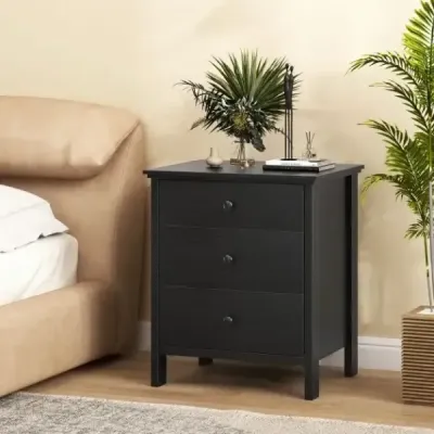 Noční skříňka se 3 zásuvkami Noční skříňka k posteli se skříňovou pružinou 56 x 45 x 66 cm černá