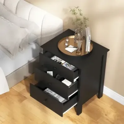 Noční skříňka se 3 zásuvkami Noční skříňka k posteli se skříňovou pružinou 56 x 45 x 66 cm černá