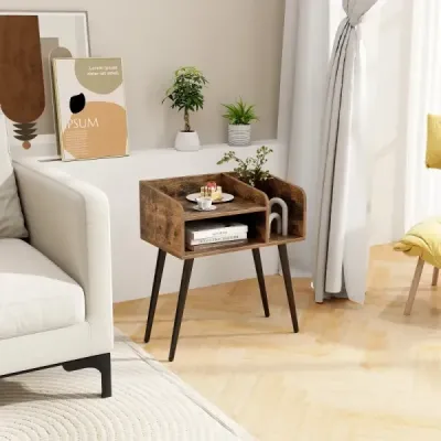 Noční stolek Noční stolek s otevřenou přihrádkou Rozkládací stolek s kovovými podpěrnými nohami 50 x 32 x 58 cm Rustikální hnědá 1 kus