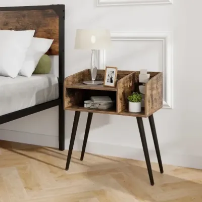 Noční stolek Noční stolek s otevřenou přihrádkou Rozkládací stolek s kovovými podpěrnými nohami 50 x 32 x 58 cm Rustikální hnědá 1 kus