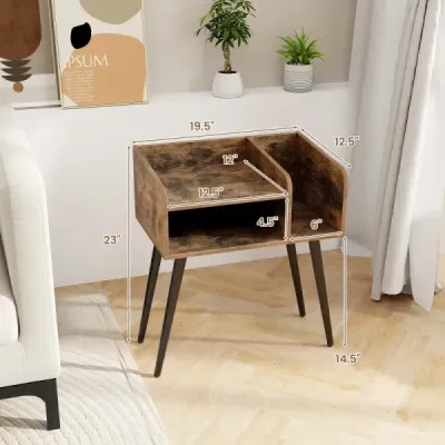 Noční stolek Noční stolek s otevřenou přihrádkou Rozkládací stolek s kovovými podpěrnými nohami 50 x 32 x 58 cm Rustikální hnědá 1 kus