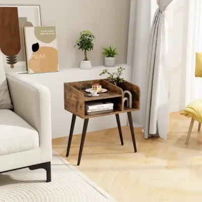 Noční stolek Noční stolek s otevřenou přihrádkou Rozkládací stolek s kovovými podpěrnými nohami 50 x 32 x 58 cm Rustikální hnědá 2 kusy