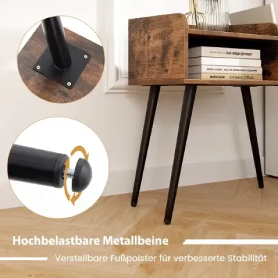 Noční stolek Noční stolek s otevřenou přihrádkou Rozkládací stolek s kovovými podpěrnými nohami 50 x 32 x 58 cm Rustikální hnědá 2 kusy