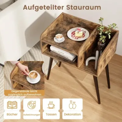 Noční stolek Noční stolek s otevřenou přihrádkou Rozkládací stolek s kovovými podpěrnými nohami 50 x 32 x 58 cm Rustikální hnědá 2 kusy