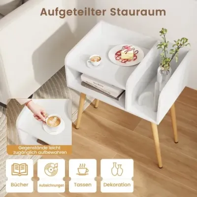 Noční stolek Noční stolek s otevřenou přihrádkou Rozkládací stolek s kovovými podpěrnými nohami 50 x 32 x 58 cm Bílý 2 kusy