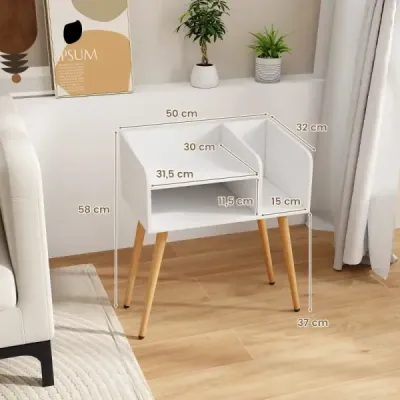 Noční stolek Noční stolek s otevřenou přihrádkou Rozkládací stolek s kovovými podpěrnými nohami 50 x 32 x 58 cm Bílý 2 kusy