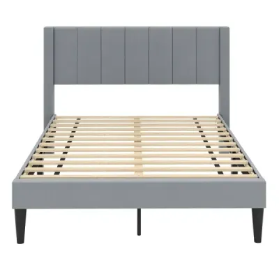 Čalouněný rám manželské postele pro postel s plošinou pro matraci 200 x 140 cm s čelem, šedý rám postele