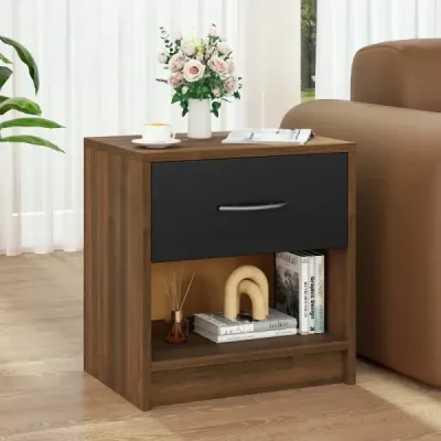 Noční stolek se zásuvkou Malý noční stolek s otevřenou přihrádkou 38,5 x 28 x 40,5 cm Hnědá + černá barva