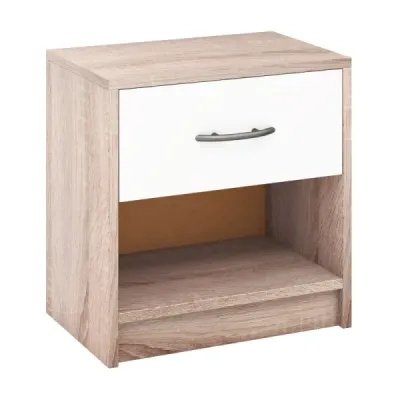 Noční stolek se zásuvkou Malý noční stolek s otevřenou přihrádkou 38,5 x 28 x 40,5 cm Přírodní + bílá barva