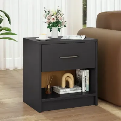 Noční stolek se zásuvkou Malý noční stolek s otevřenou přihrádkou 38,5 x 28 x 40,5 cm Šedý