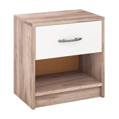 Noční stolek se zásuvkou Malý noční stolek s otevřenou přihrádkou 38,5 x 28 x 40,5 cm Dub + bílá barva