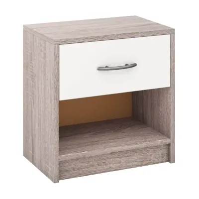Noční stolek se zásuvkou Malý noční stolek s otevřenou přihrádkou 38,5 x 28 x 40,5 cm Světle šedý + bílý
