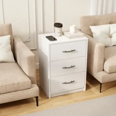 Noční skříňka se 3 zásuvkami Noční skříňka k posteli se skříňovou pružinou 38,5 x 28 x 54 cm Bílá