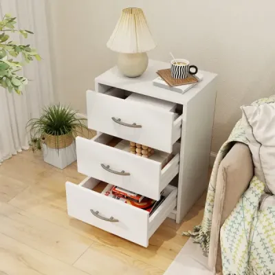 Noční skříňka se 3 zásuvkami Noční skříňka k posteli se skříňovou pružinou 38,5 x 28 x 54 cm Bílá