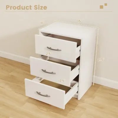 Noční skříňka se 3 zásuvkami Noční skříňka k posteli se skříňovou pružinou 38,5 x 28 x 54 cm Bílá