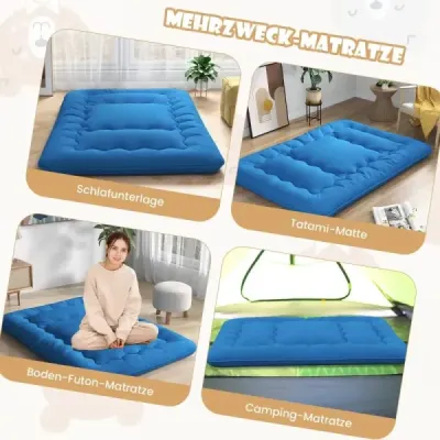 140 x 200 cm japonská futonová matrace s omyvatelným potahem a taškou Tatami Mat Blue