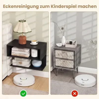 Wandmontierter Nachttisch Hängender Nachtschrank aus Holz mit 2 Offenen Fächern Schwarz