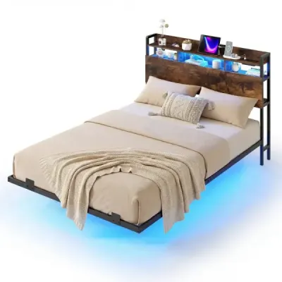 Postel s nabíjecí stanicí a LED osvětlením, čelo postele s úložným prostorem, rám postele s lamelovým roštem, manželská postel