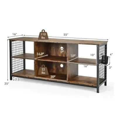 TV skříňka lowboard s otevřenými přihrádkami TV police pro televizory do 65 palců 140 x 40 x 62,5 cm Rustikální hnědá