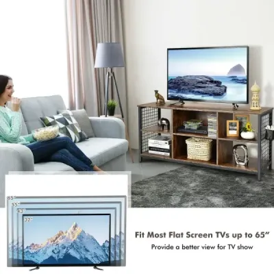 TV skříňka lowboard s otevřenými přihrádkami TV police pro televizory do 65 palců 140 x 40 x 62,5 cm Rustikální hnědá